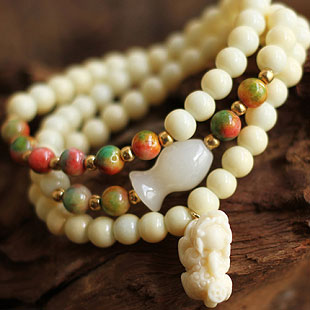 泰式白玛瑙多层手链 本命年消灾祈福貔貅手串